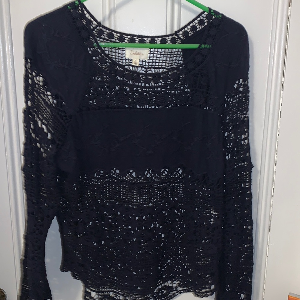 Anthropologie crochet navy top